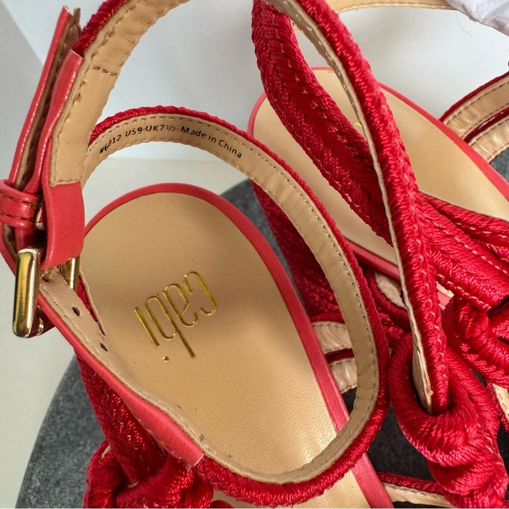 CAbi Red Tiptoe Tope Sandals Block Heels 9